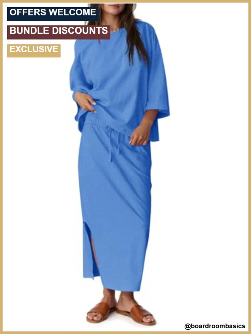 Women's 2 Piece Skirt Set Oversized 3/4 Sleeve Top & Maxi Skirt Lounge Set